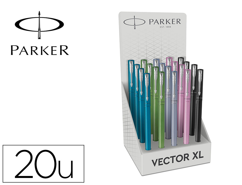 PLUMA PARKER VECTOR XL PLUMIN F EXPOSITOR DE 20 UNIDADES COLORES SURTIDOS