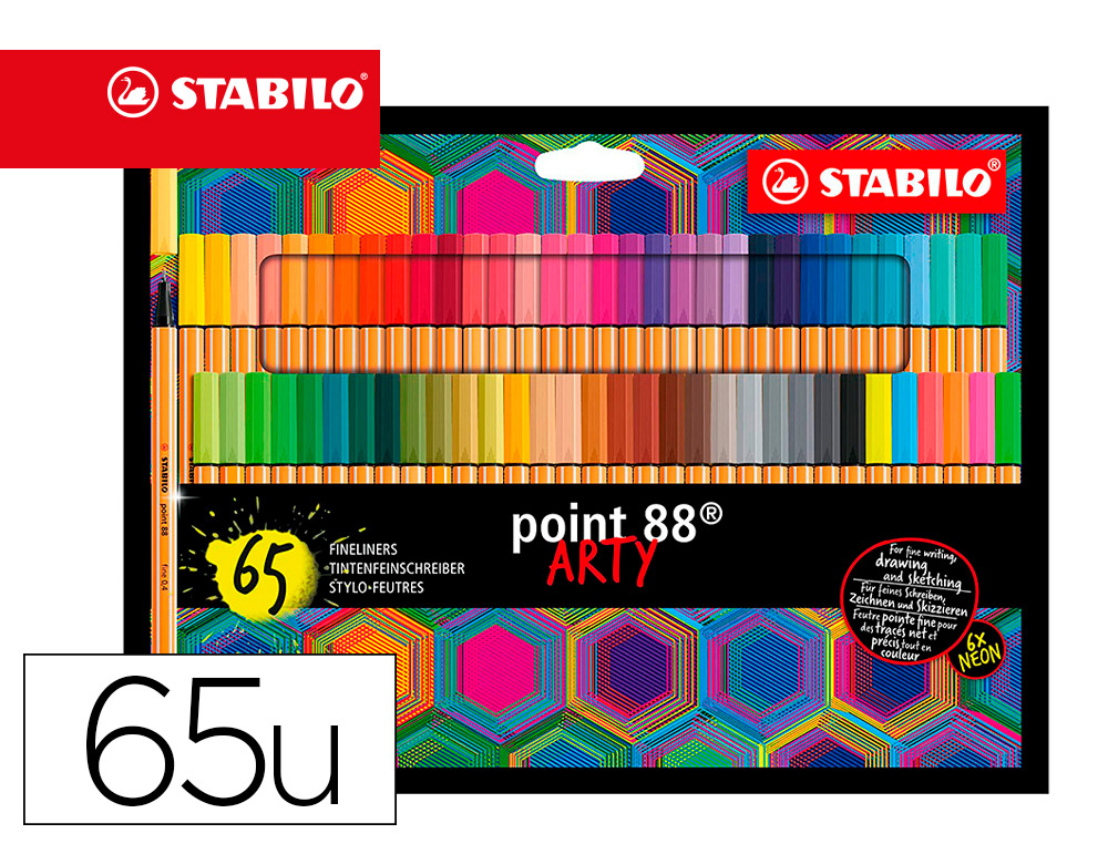 ROTULADOR STABILO POINT 88 PUNTA DE FIBRA ARTY LINE ESTUCHE CARTON DE 65 UNIDADES COLORES SURTIDOS