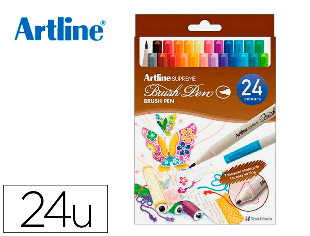 ROTULADOR ARTLINE SUPREME BRUSH EPFS PINTURA BASE DE AGUA PUNTA TIPO PINCEL TRAZO FINO BOLSA DE 24 UNIDADES