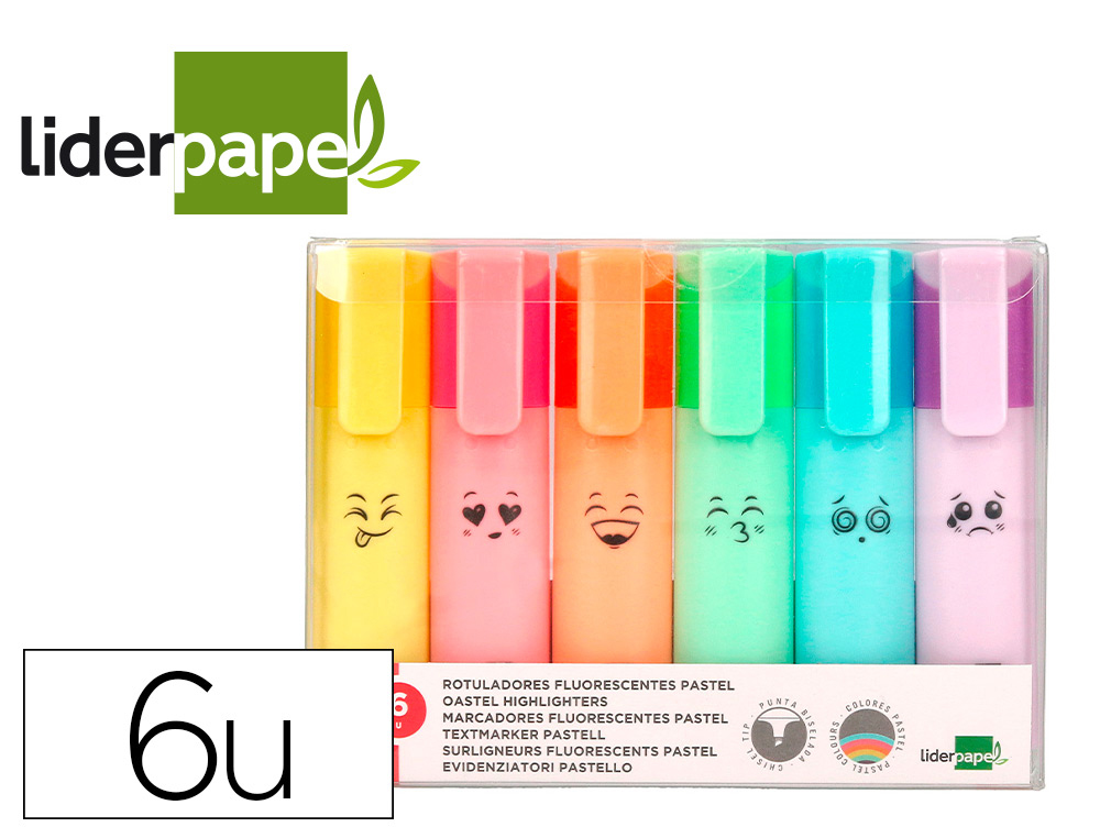 ROTULADOR LIDERPAPEL FLUORESCENTE PASTEL PUNTA BISELADA ESTUCHE DE 6 UNIDADES COLORES SURTIDOS