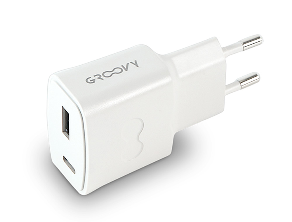 CARGADOR PARED GROOVY 1 USB + 1USB-C COLOR BLANCO