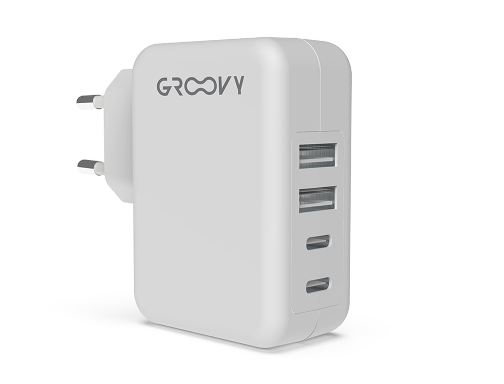 CARGADOR DE PARED GROOVY 2 USB + 2 USB-C 4.8A COLOR BLANCO