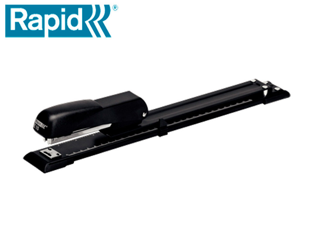 GRAPADORA RAPID E15 METALICA BRAZO LARGO CAPACIDAD 20 HOJAS USA GRAPAS 24/6 Y 26/26 COLOR NEGRO