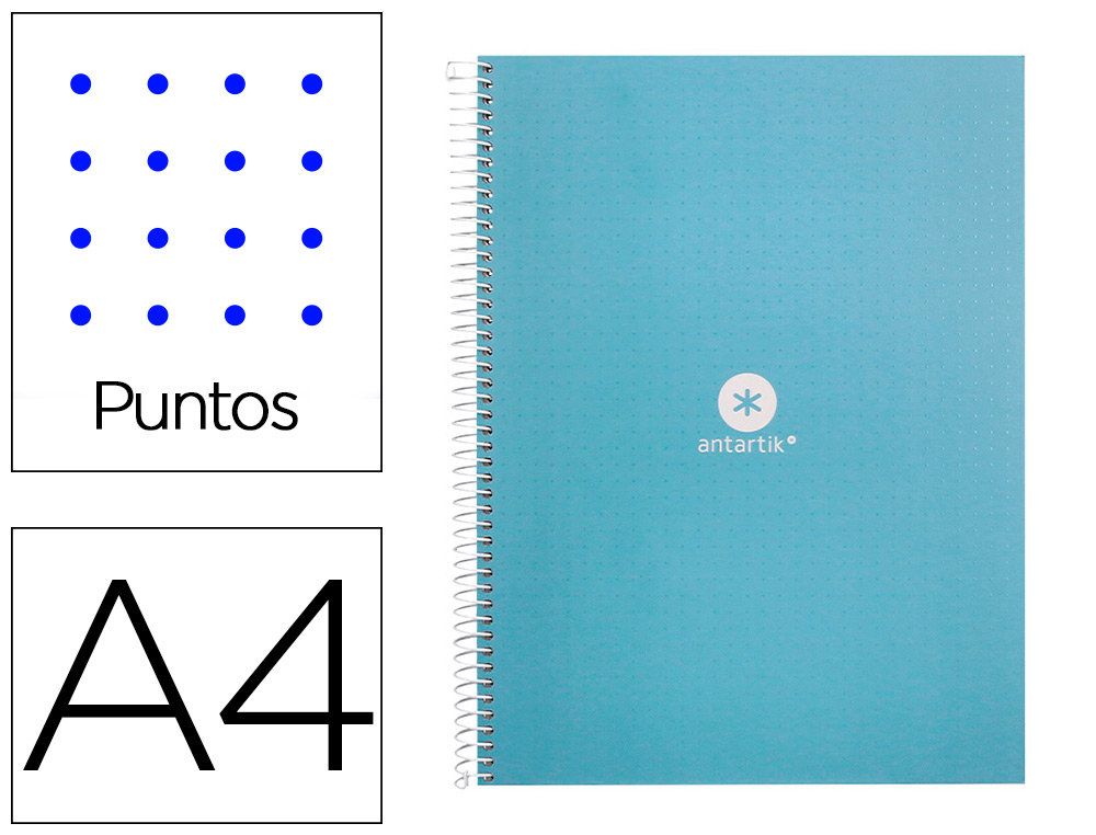 CUADERNO ESPIRAL A4 MICRO ANTARTIK DOTS TAPA FORRADA 80H 90 GR RAYADO PUNTOS 1 BANDA 4 TALADROS CELESTE