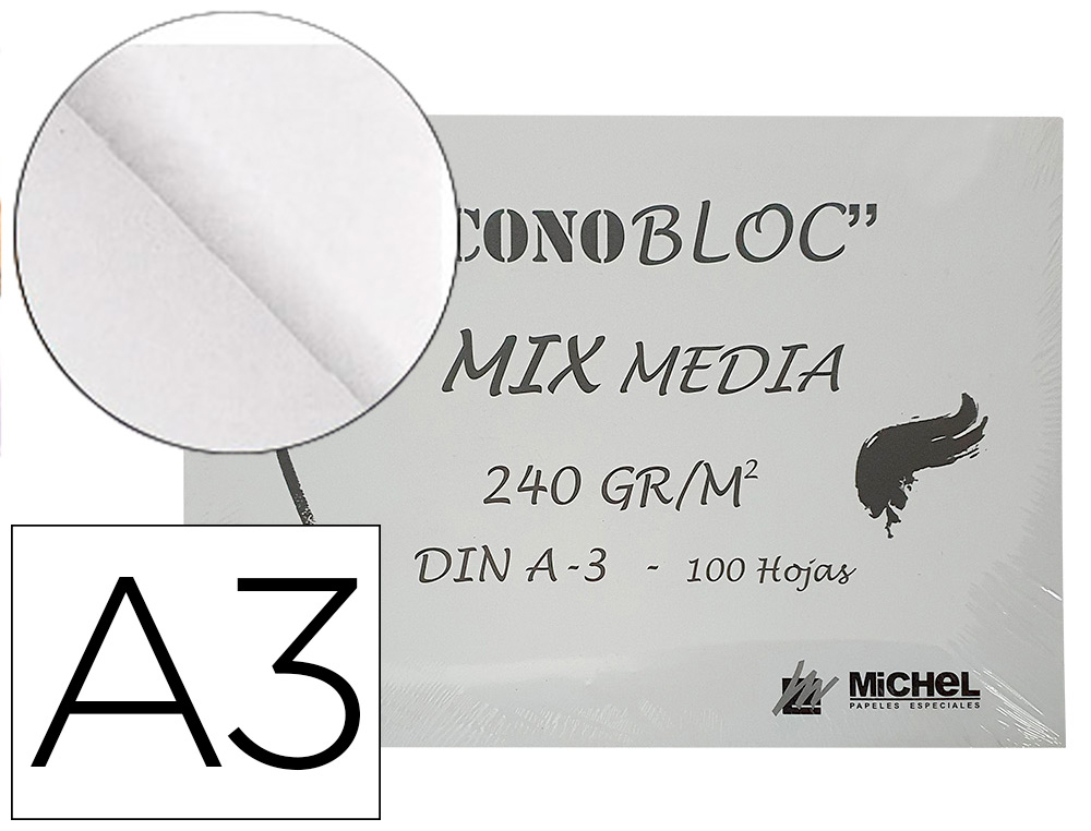 BLOC DIBUJO MULTITECNICAS MICHEL ECONOBLOC MIX MEDIA DIN A3 ENCOLADO 100 HOJAS 240 GR 297X420 MM