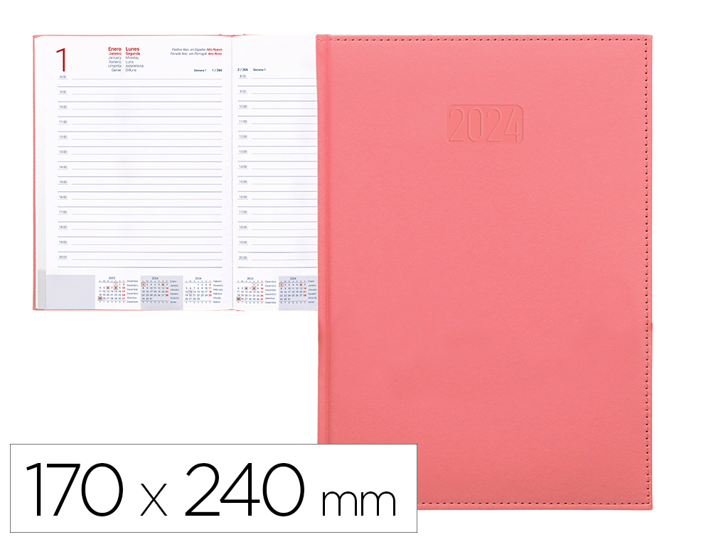 AGENDA ENCUADERNADA LIDERPAPEL CRETA 17X24 CM 2024 DIA PAGINA COLOR ROSA PAPEL 70 GR