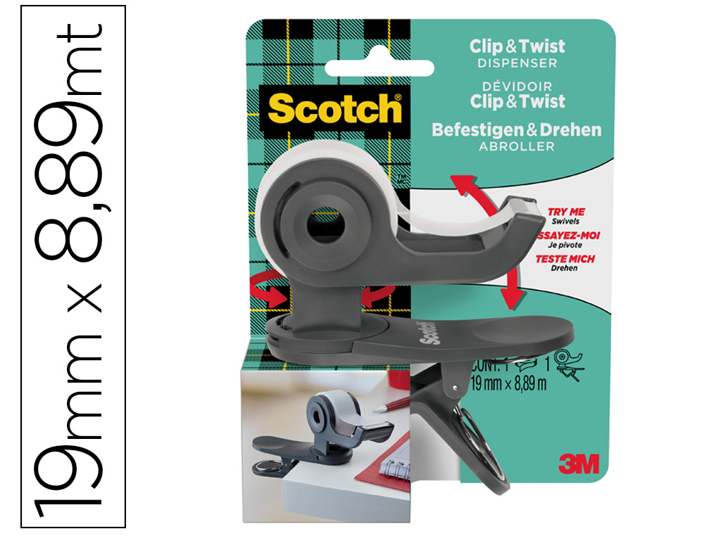 PORTARROLLO SCOTCH CLIP & TWIST INCLUYE 1 CINTA SCOTCH MAGIC 8,89 MT X 19 MM