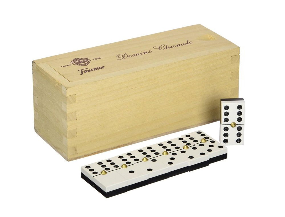 DOMINO CHAMELO FOURNIER FICHA CELULOIDE EN CAJA DE MADERA