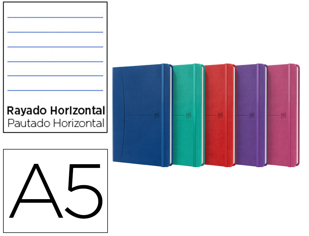 CUADERNO OXFORD COSIDA TAPA EXTRADURA DIN A5 80 HOJAS RAYADO HORIZONTAL COLORES VIVOS SURTIDOS