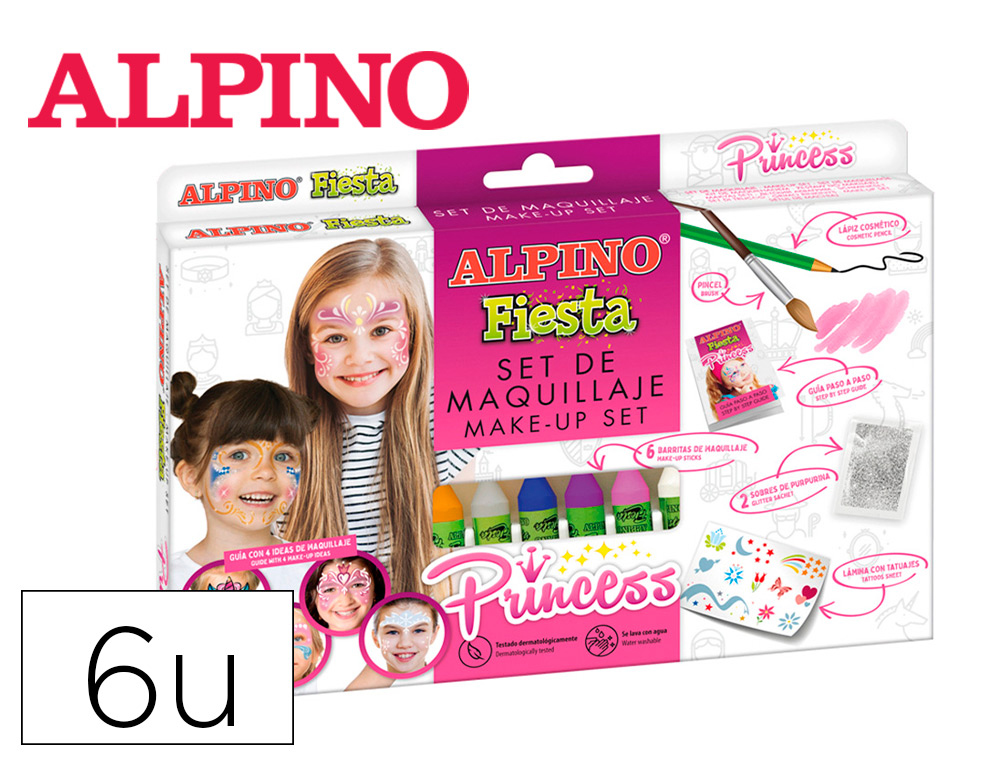 BARRA DE MAQUILLAJE ALPINO PRINCESA CAJA DE 6 UNIDADES COLORES SURTIDOS