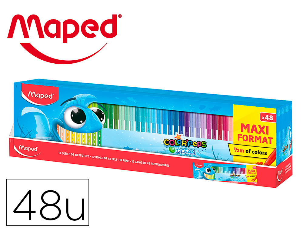 ROTULADOR MAPED COLOR PEPS OCEAN CAJA DE 48 UNIDADES COLORES SURTIDOS