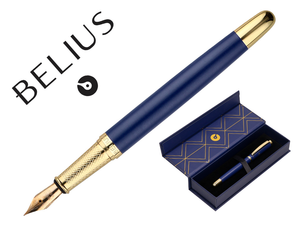 PLUMA BELIUS SOIREE ALUMINIO COLOR ART DECO AZUL MARINO Y DORADO TINTA AZUL CAJA DE DISEO