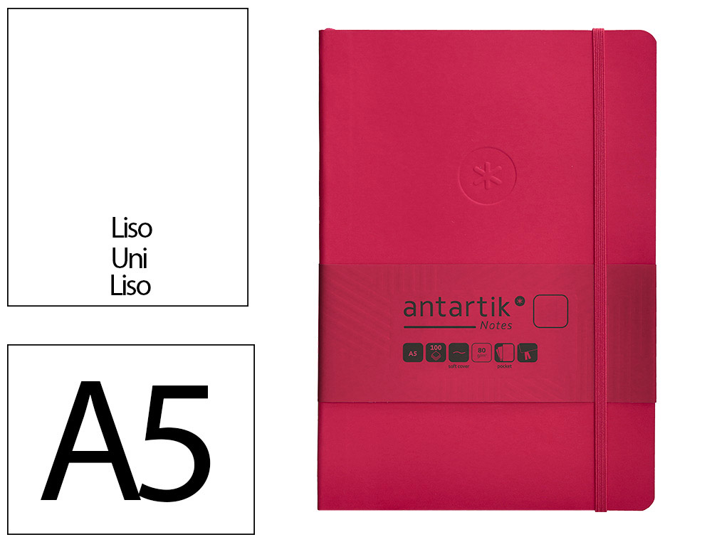 CUADERNO CON GOMILLA ANTARTIK NOTES TAPA BLANDA A5 HOJAS LISAS BURDEOS 80 HOJAS 80 GR FSC