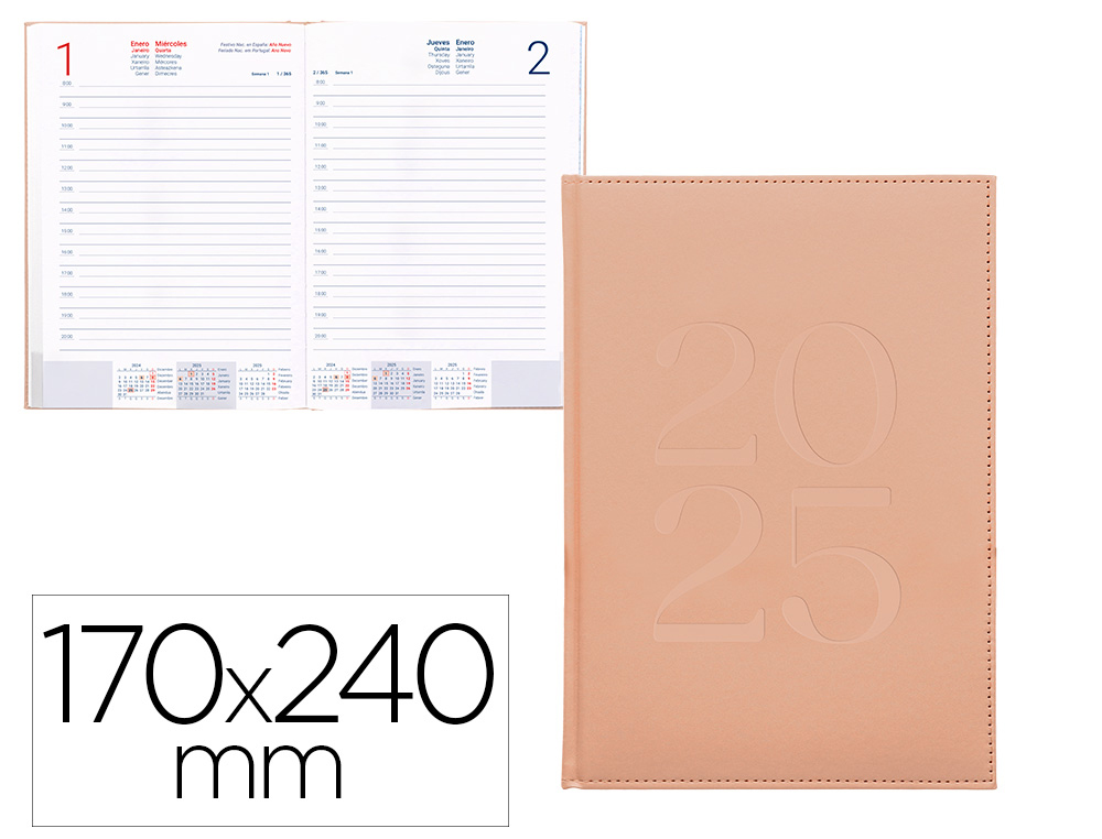 AGENDA ENCUADERNADA LIDERPAPEL CRETA 170 X 240 2025 DA PGINA COLOR ROSA NUDE PAPEL 70 GR