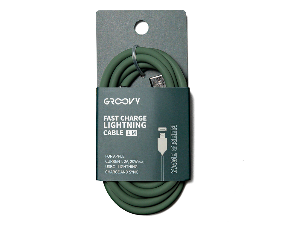 CABLE GROOVY USB 2.0 TIPO C A TIPO C LONGITUD 1 MT SILICONA COLOR VERDE SALVIA