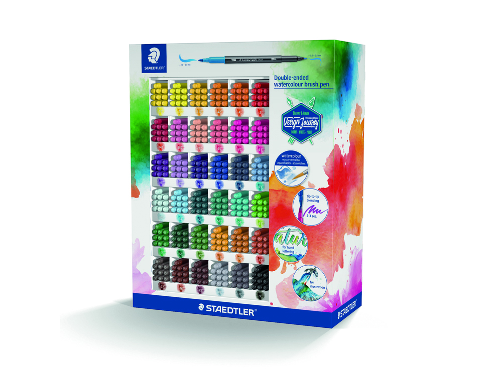 ROTULADOR STAEDTLER DOBLE PUNTA PINCEL ACUARELABLE EXPOSITOR DE 360 UNIDADES COLORES SURTIDOS