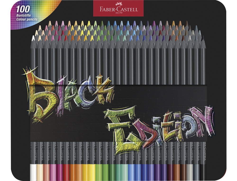 LAPICES DE COLORES FABER CASTELL BLACK EDITION CAJA METALICA DE 100 UNIDADES COLORES SURTIDOS