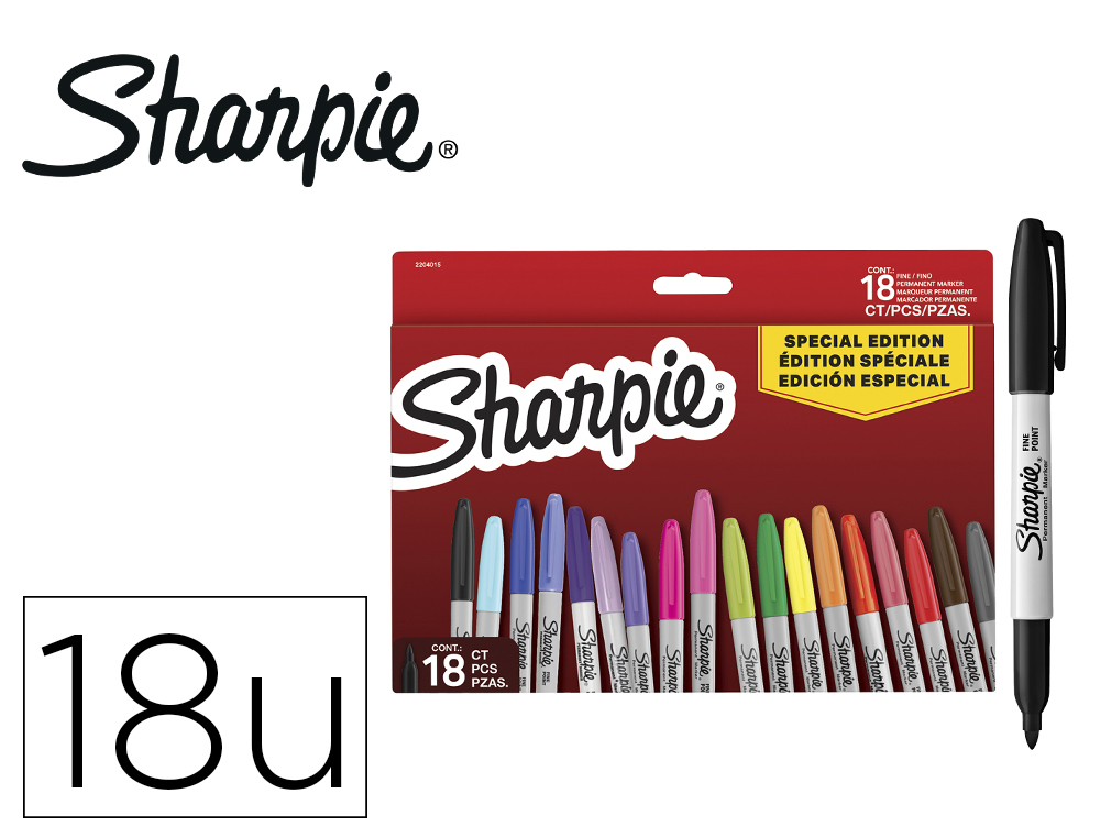 ROTULADOR SHARPIE PERMANENTE FINO PACK VUELTA AL COLE PEZ BLISTER DE 18 UNIDADES COLORES SURTIDOS