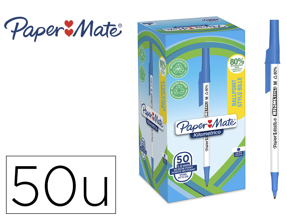 BOLIGRAFO PAPER MATE KILOMETRICO PUNTA 1 MM PLASTICO RECICLADO 80% COLOR AZUL