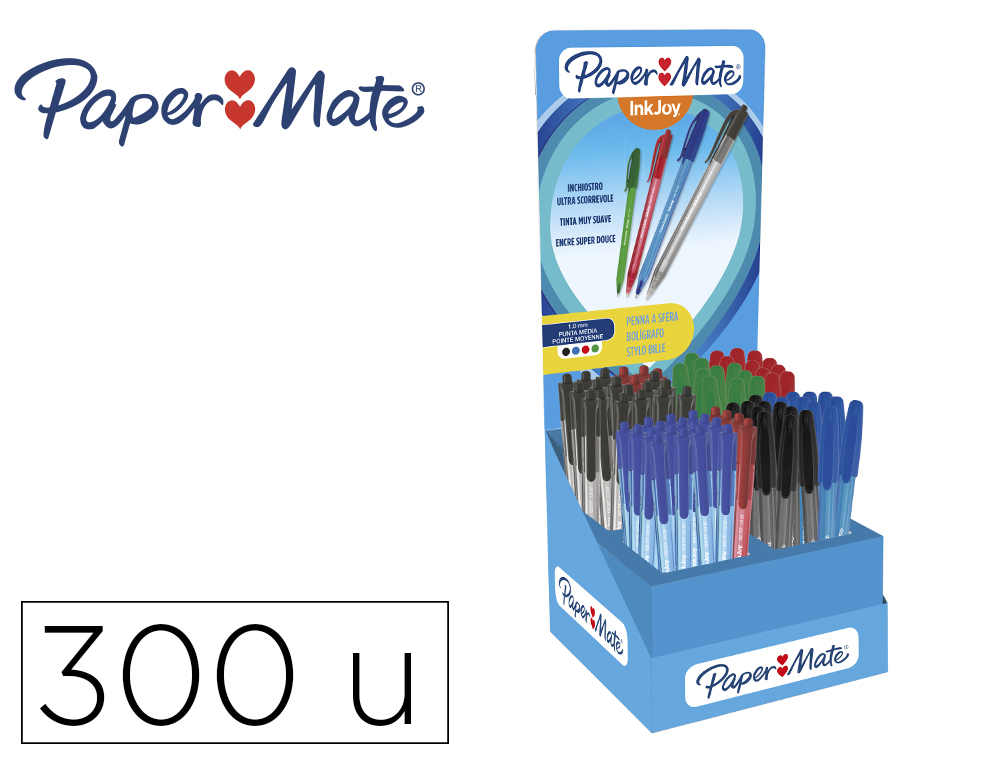 BOLIGRAFO PAPER MATE INKJOY 100 CAP / RT EXPOSITOR DE 300 UNIDADES COLORES SURTIDOS