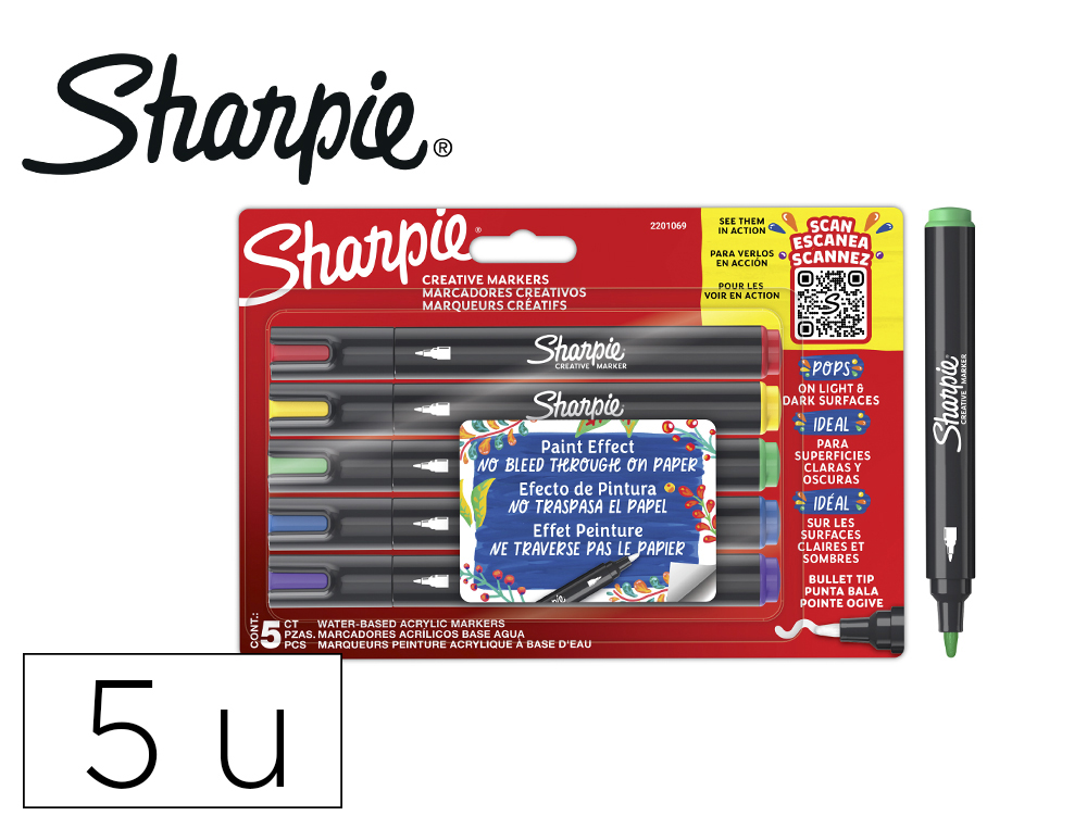 ROTULADOR SHARPIE ACRYLIC PUNTA REDONDA BLISTER DE 5 UNIDADES COLORES SURTIDOS