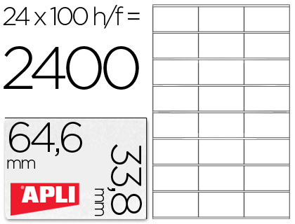 ETIQUETA ADHESIVA APLI 1263 TAMAO 64,6X33,8 MM FOTOCOPIADORA LASER INK-JET CAJA CON 100 HOJAS DIN A4