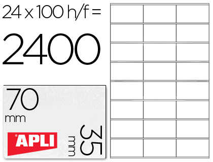 ETIQUETA ADHESIVA APLI 1272 TAMAO 70X35 MM FOTOCOPIAODRA LASER INK-JET CAJA CON 100 HOJAS DIN A4