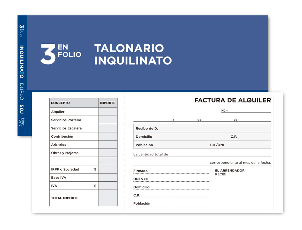 TALONARIO LIDERPAPEL INQUILINATO 3/F ORIGINAL Y COPIA T207 CON CODICIONES E I.V.A.