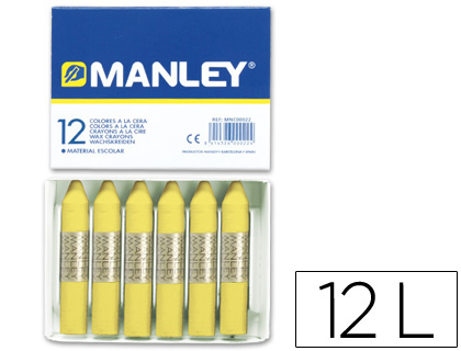 LAPICES CERA MANLEY UNICOLOR AMARILLO CLARO N.4 CAJA DE 12 UNIDADES