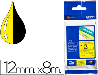 CINTA BROTHER TZE631 AMARILLO-NEGRO 12MM LONGITUD 8 MT