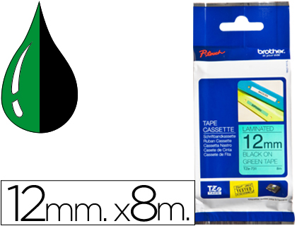 CINTA BROTHER TZE-731 VERDE-NEGRO 12MM LONGITUD 8 MT