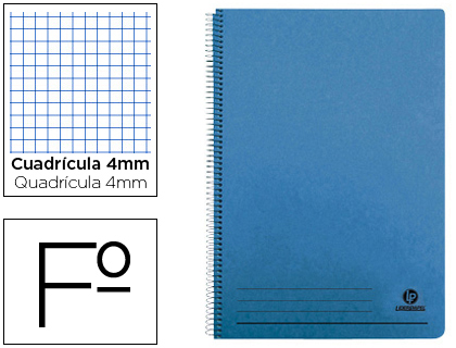 CUADERNO ESPIRAL LIDERPAPEL FOLIO 100H CUADRO 4MM TAPA AZUL CON MARGEN 70 GR