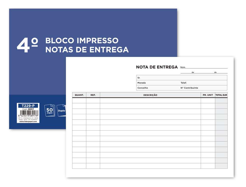 TALONARIO LIDERPAPEL ENTREGAS CUARTO APAISADO 229 DUPLICADO -TEXTO EN PORTUGUES