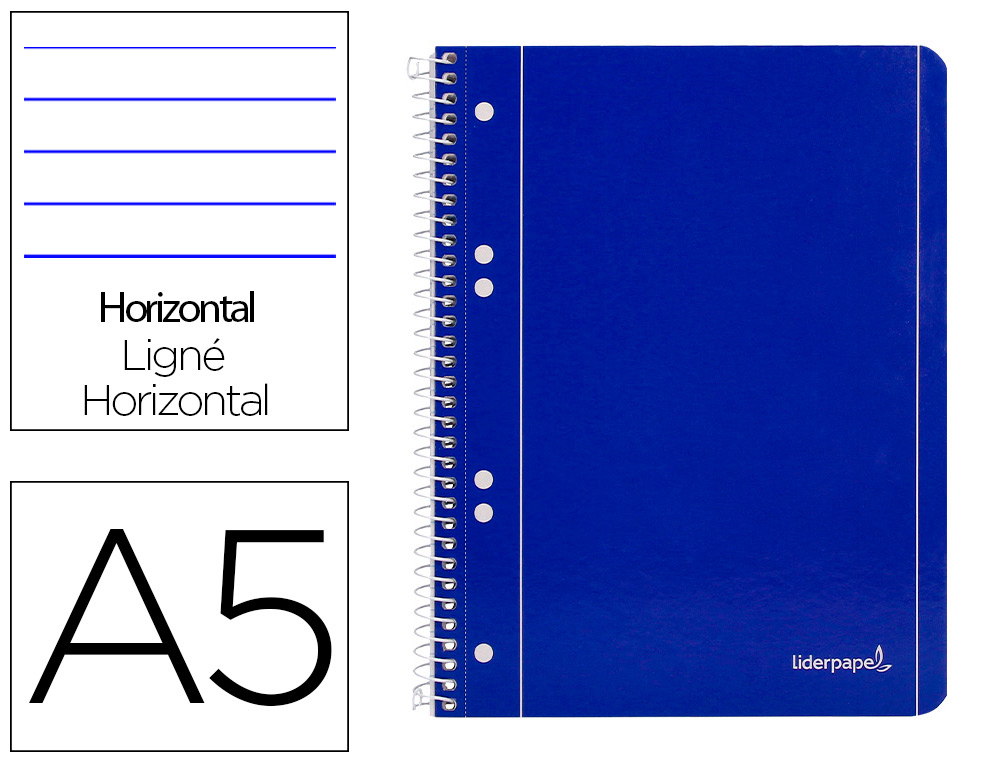 CUADERNO ESPIRAL LIDERPAPEL A5 MICRO SERIE AZUL TAPA BLANDA 80H 75 GR HORIZONTAL 6 TALADROS AZUL