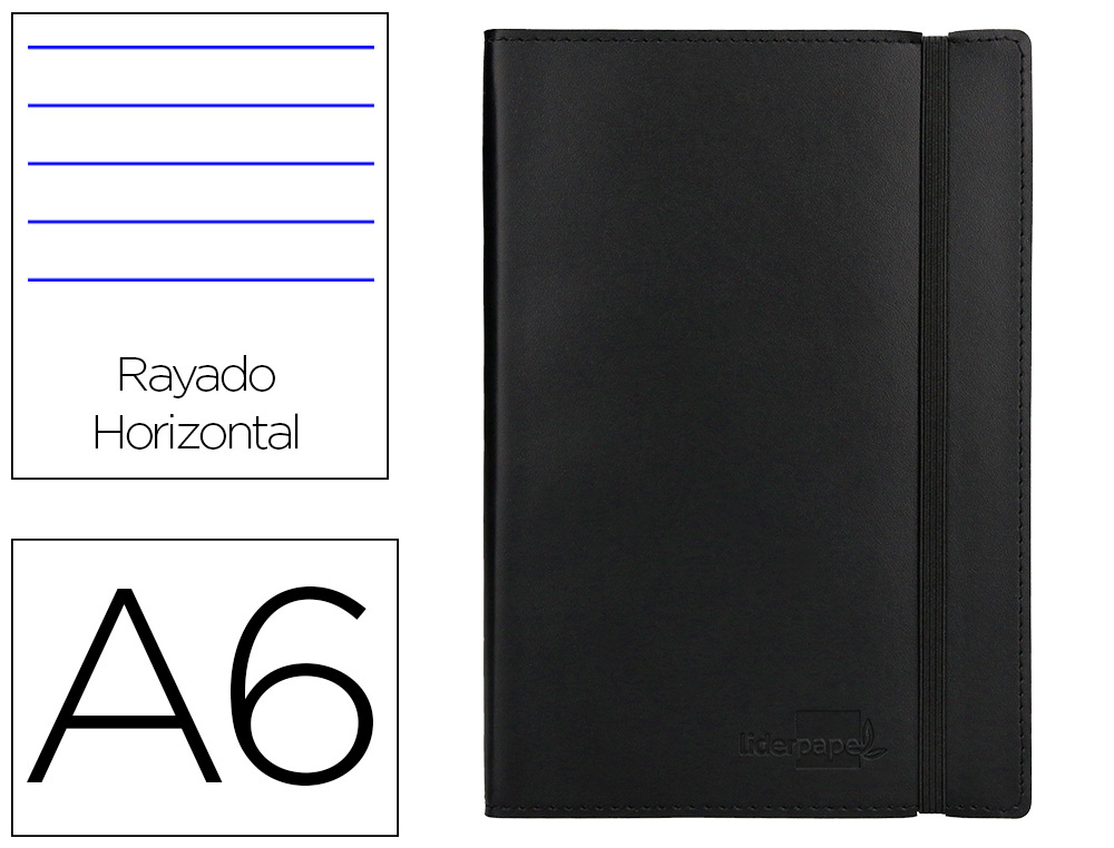 LIBRETA LIDERPAPEL SIMIL PIEL A6 120 HOJAS 70G/M2 HORIZONTAL SIN MARGEN NEGRO