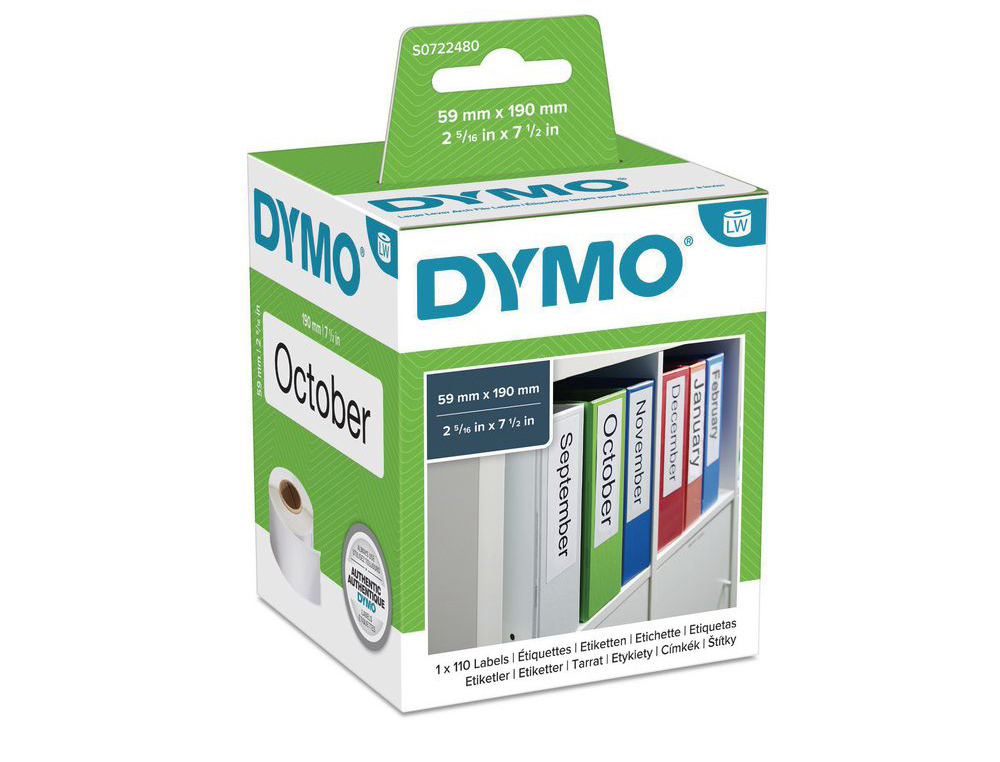 ETIQUETA ADHESIVA DYMO 99019 -TAMAO 59X190 MM PARA IMPRESORA 400 110 ETIQUETAS USO LOMO ARCHIVADORES