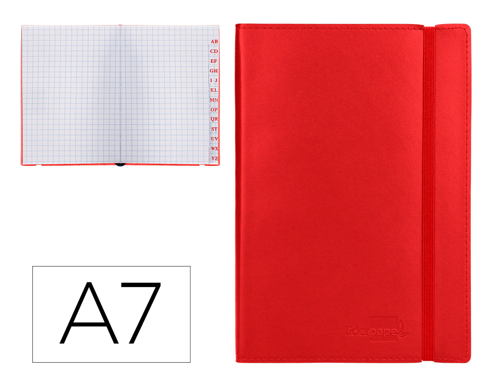 LIBRETA INDICE LIDERPAPEL SIMILPIEL A7 120 HOJAS 70G/M2 COLOR ROJO