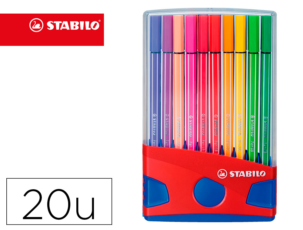 ROTULADOR STABILO PUNTA DE FIBRA PEN 68 COLOR PARADE ESTUCHE DE 20 UNIDADES COLORES SURTIDOS