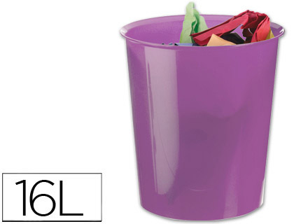 PAPELERA PLASTICO Q-CONNECT VIOLETA TRANSLUCIDO 16 LITROS 290X310 MM