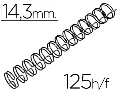 ESPIRAL WIRE 3:1 14,3 MM N.9 NEGRO CAPACIDAD 125 HOJAS CAJA DE 100 UNIDADES