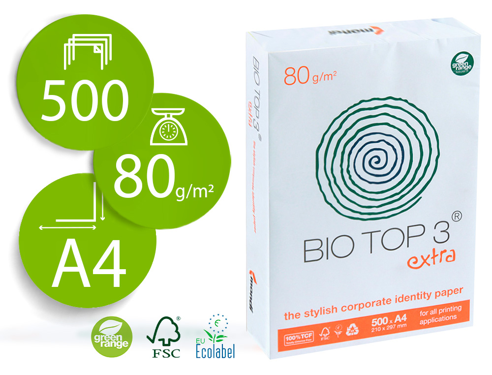 PAPEL FOTOCOPIADORA BIOTOP 80G EXTRA ECOLOGICO DIN A4 PAQUETE DE 500 HOJAS