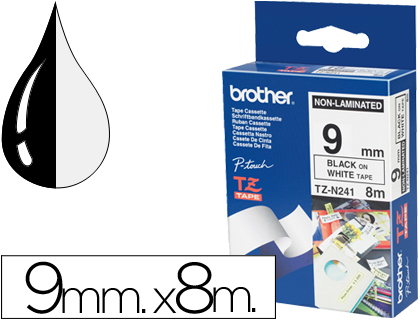 CINTA BROTHER TZEN231 NEGRO SOBRE BLANCO 9 MM NO LAMINADA