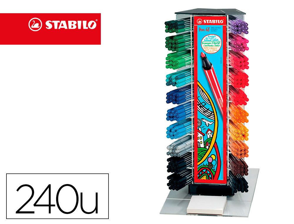 ROTULADOR STABILO ACUARELABLE PEN 68 COUNTER EXPOSITOR 240 UNIDADES COLORES SURTIDOS