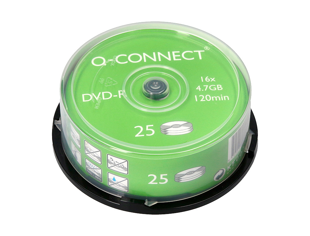 DVD-R Q-CONNECT CAPACIDAD 4,7GB DURACION 120MIN VELOCIDAD 16X BOTE DE 25 UNIDADES