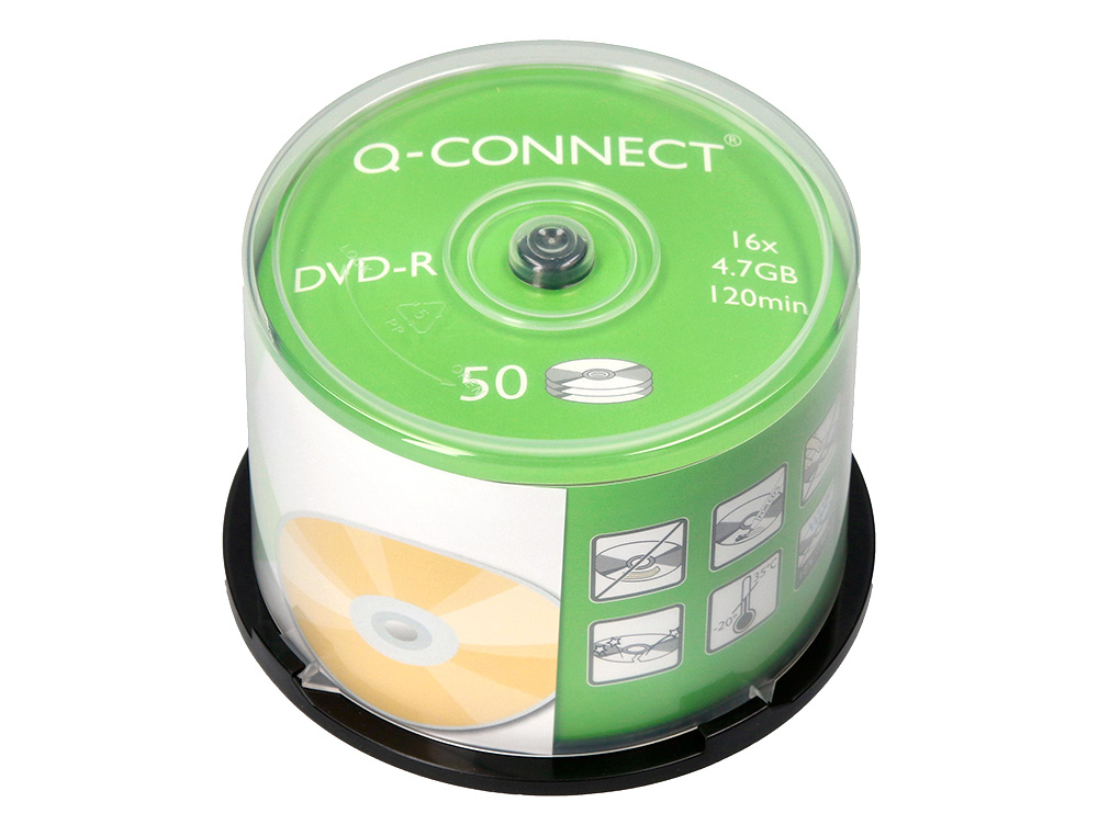 DVD-R Q-CONNECT CAPACIDAD 4,7GB DURACION 120MIN VELOCIDAD 16X BOTE DE 50 UNIDADES