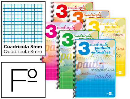 CUADERNO ESPIRAL LIDERPAPEL FOLIO PAUTAGUIA TAPA DURA 80H 75 GR CUADRO PAUTADO 3 MMCON MARGEN COLORES SURTIDOS