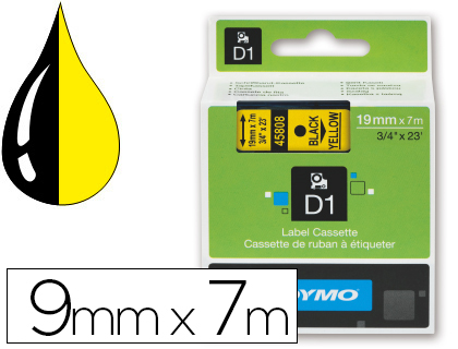 CINTA DYMO NEGRO AMARILLO 9MM X 7 MT D1