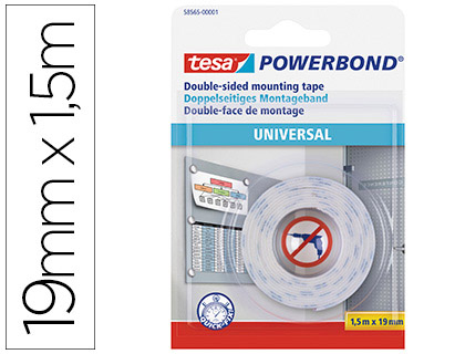 CINTA ADHESIVA TESA DOBLE CARA POWERBOND UNIVERSAL USO INTERIOR 1,5 M X 19 MM