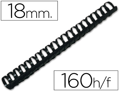 CANUTILLO Q-CONNECT REDONDO 18 MM PLASTICO NEGRO CAPACIDAD 160 HOJAS CAJA DE 50 UNIDADES