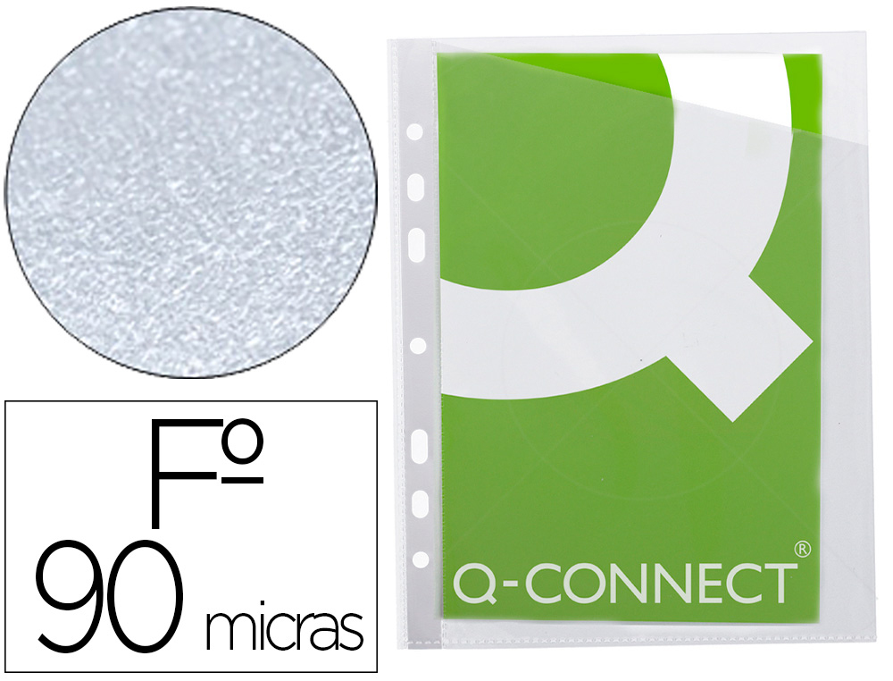 FUNDA Q-CONNECT CORTE OBLICUO 290X195 MM CRISTAL 4 TALADROS PVC 90 MC CAJA DE 100 UNIDADES